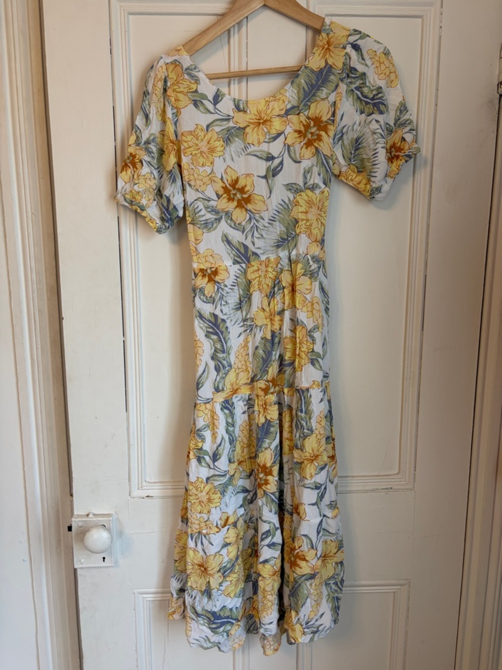 Rip Curl Yellow Floral Maxi Dress with Puff Sleeves